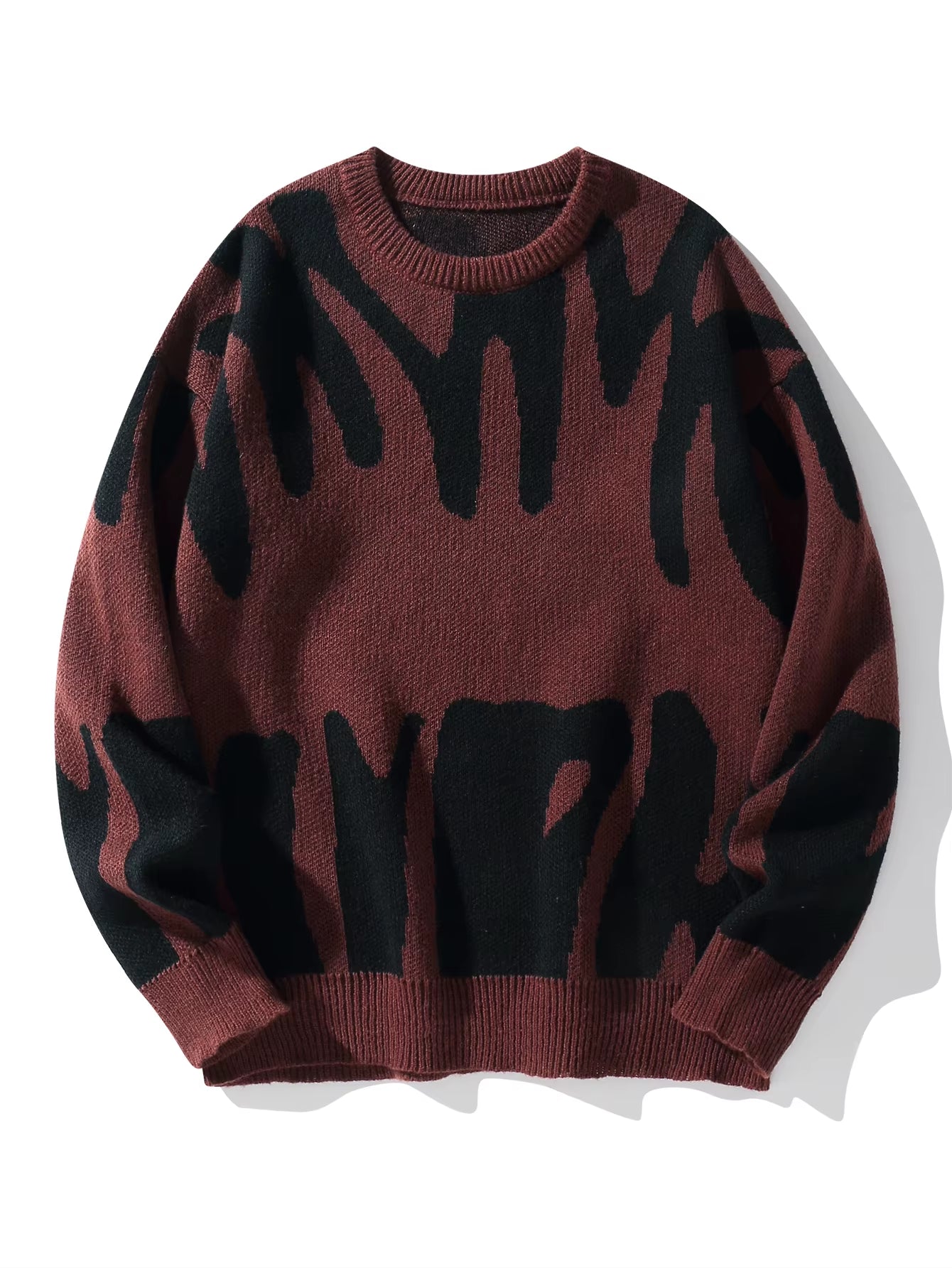 Men’s Knitted Jacquard Sweater – Casual Contrast Pullover