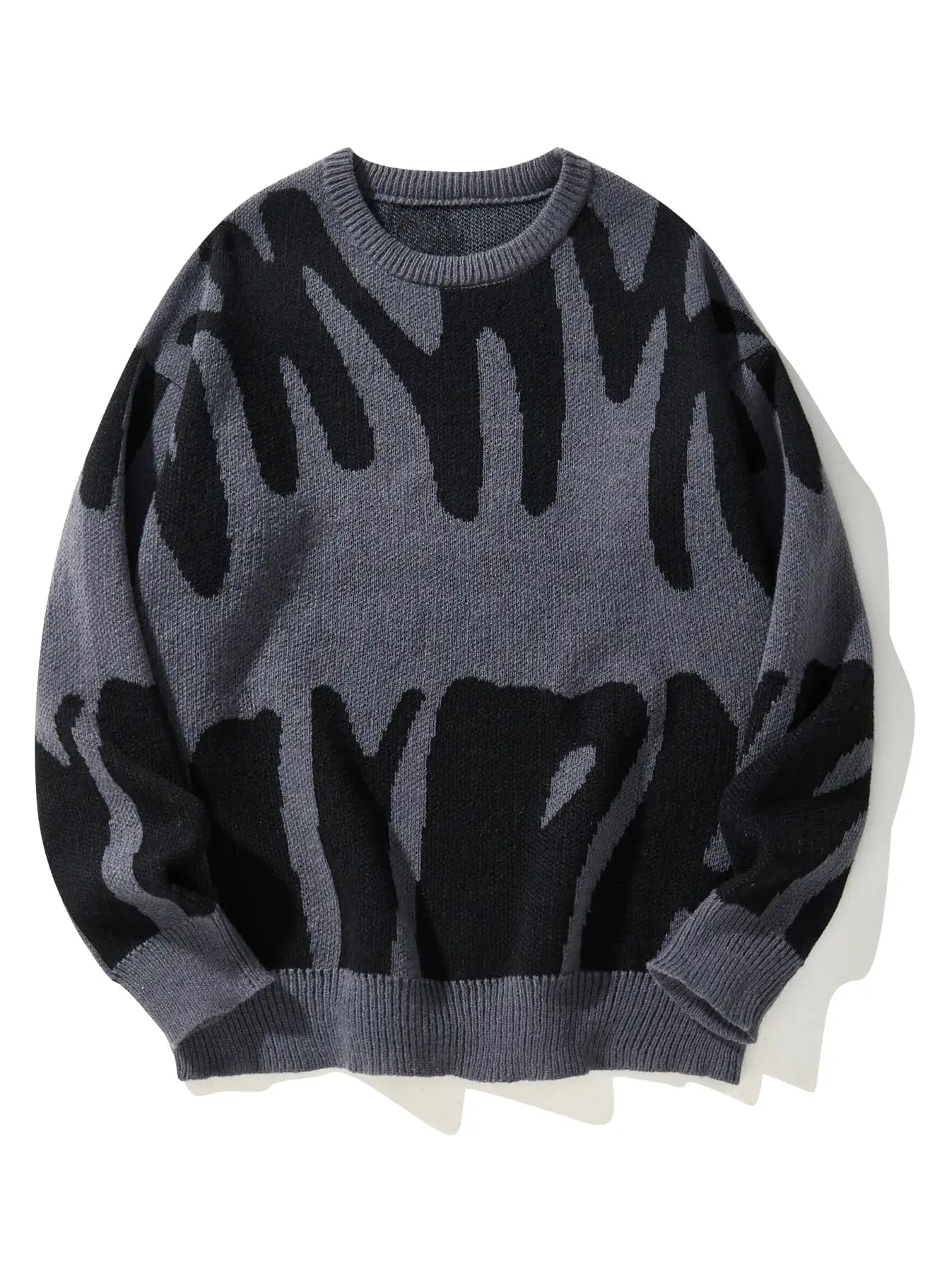 Men’s Knitted Jacquard Sweater – Casual Contrast Pullover