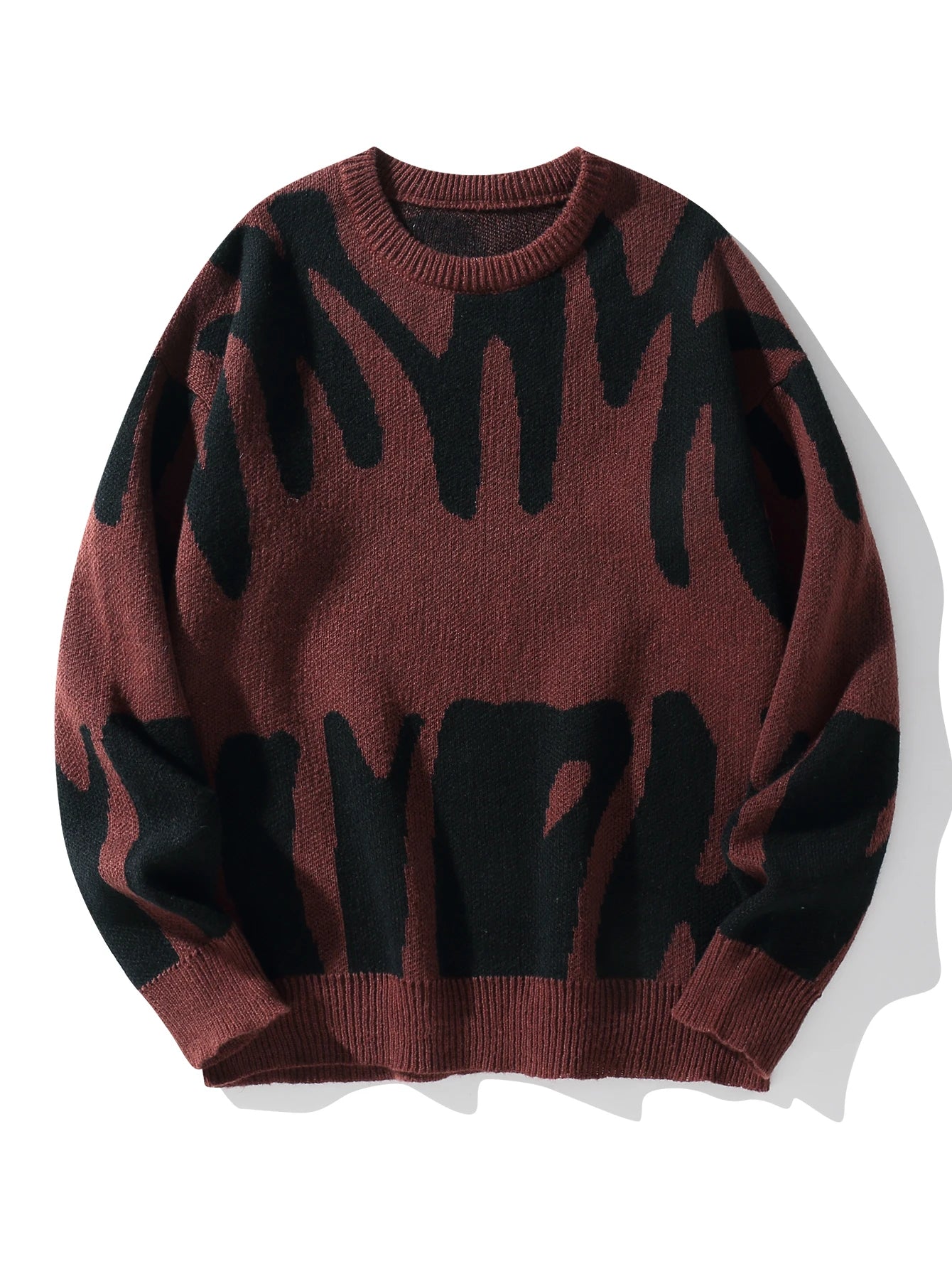 Men’s Knitted Jacquard Sweater – Casual Contrast Pullover